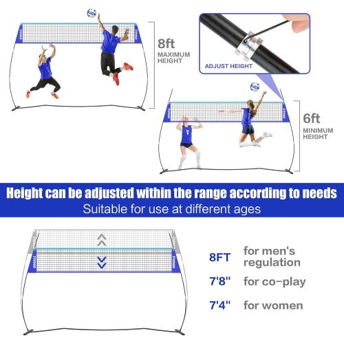 Volleyball Net, 14FT Portable Volleyball Net for Backyard, Adjustable Height and Instant Setup, Professional Freestanding Training Practice Set for Indoor and Outdoor with Carry Bag