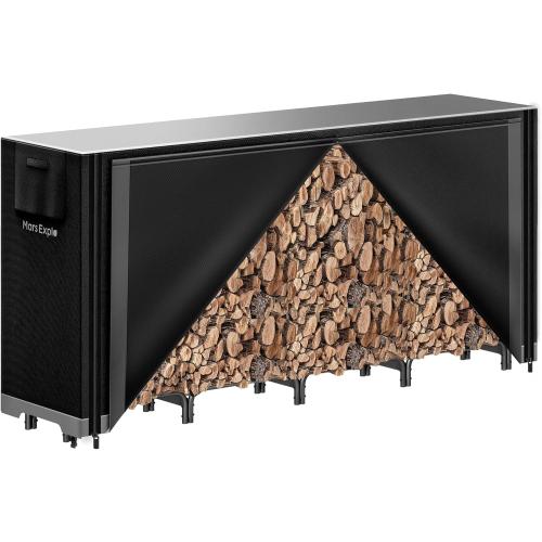 8ft Firewood Rack Outdoor with Cover, Heavy Duty Wood Racks Outdoor for Firewood, Indoor Firewood Storage Log Rack with Cover Wood Holder Set Black