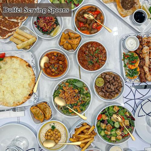 Gold Serving Spoons 8 Pieces, ReaNea Stainless Steel Serving Utensils Set inclunde 4 Serving Spoon 4 Serving Slotted Spoons, Dishwasher Safe