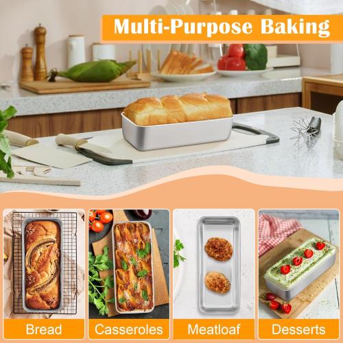 Kitchenware and Cooking tools -4 Pack, 12” x 5” Large Stainless Steel Loaf Pans, Long Metal Bread Baking Mold for Banana Cake Meatloaf Sourdough Lasagna, Nontoxic & Dishwasher Safe