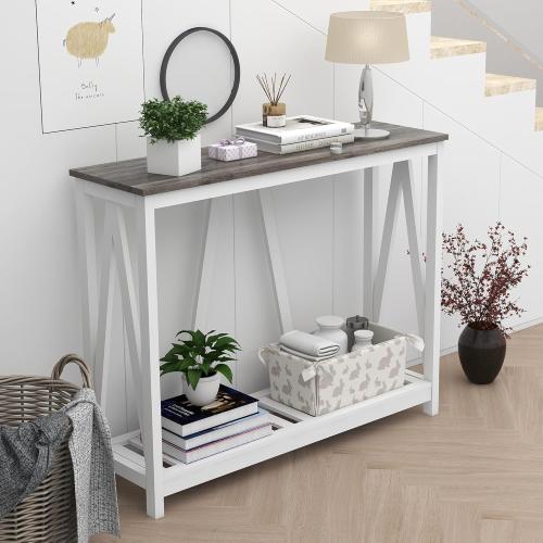 Farmhouse Console Table for Entryway, 39.3 Inch Sofa Table with Storage Shelf, Hallway Table, Narrow Behind Couch Table for Foyer, Living Room，Oak Grey