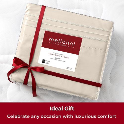 Mellanni Extra Deep King Sheets - 4 PC Iconic Collection Bedding - Hotel Luxury, Ultra Soft, Cooling Bed Sheets - Wrinkle, Fade, Stain Resistant (King, Beige)