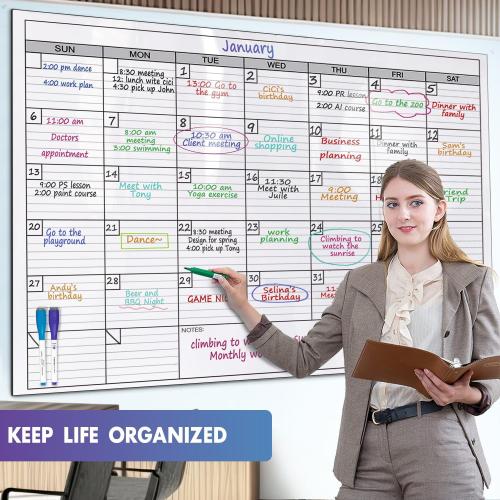 Magnetic-Receptive Dry Erase Monthly Extra Large White Board Calendar for Wall 38x50, Big Whiteboard Calendar with Iron Sheet Backing-Works with Magnetic Markers Eraser, Giant Blank Poster with Square