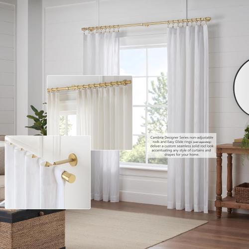 MODE Cambria® Designer Series - Premium 9 foot Custom Curtain Rod - 1-1/8 inch Large Diameter - Non-Adjustable for a Seamless Look - Premium Designer Brackets and End Caps - Brushed Gold Finish