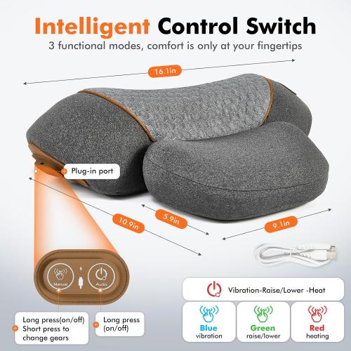 Neck Pillow - 3-in-1 Neck Pillow with Battery, Travel Neck Massage Pillow for Shoulder Pain Relief, Deep Tissue Pain Relief with Heat and Stretching, Neck Hump Corrector for Women