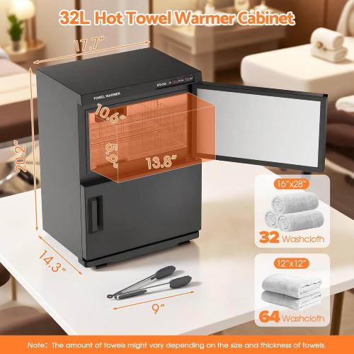 32L Hot Towel Warmer for SPA Professional Double Cabinet Towel Heater Machine for Facial, Massage, Hair Salon, Barber, Estheticians, Beauty Salon,Black