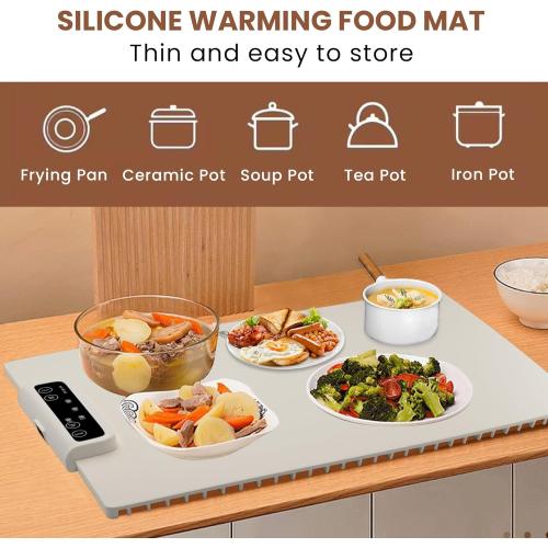 Food Warming Mat - Portable Electric Food Warmer - With Silicone Pad for Easy Cleaning - for Parties - Home Use - Foldable (Beige)