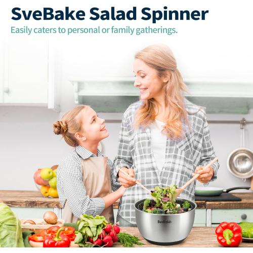 Stainless Steel Salad Spinner, 4.8 Qt Vegetable Washer, BPA-Free Lettuce Dryer with Crank Design, Dishwasher Safe, Non-Slip Base - Transparent Lid