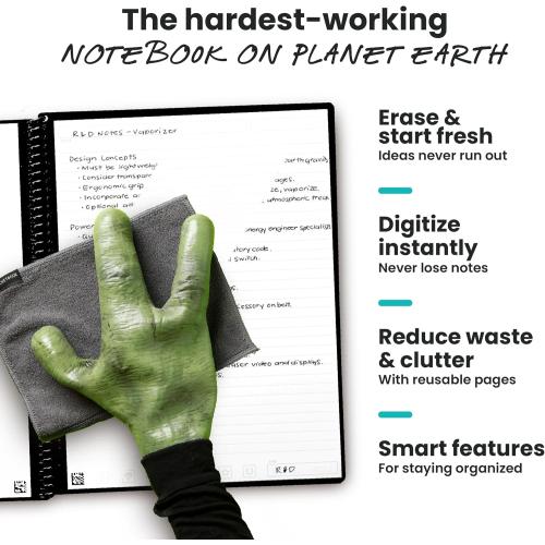 Rocketbook New Core Reusable Spiral Notebook, Executive Size 6x8.8, Black - Lined Pages, App-Connected, Erasable, Durable Cover, Ideal for School, Work, and Creative Projects