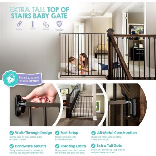 Regalo Safety 36 Extra Tall Baby Gate for Stairs & Doorways, Walk-Through Stair Gate with Door, Hardware Mounted Gate for Babies, Toddlers & Pets, Fits 24–40.5 Openings, Black
