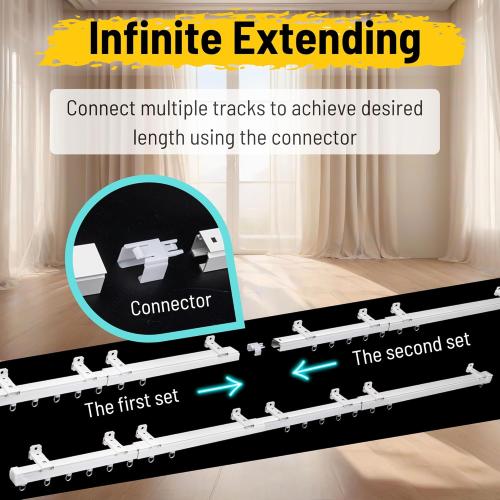 2.3 to 4 ft Aluminum Retractable Ceiling Curtain Track - Curtain Track Wall Mount - Ceiling Mount Curtain Rail - Extentable curtain tracks - Silent Track Curtains ceiling Mount (70cm)