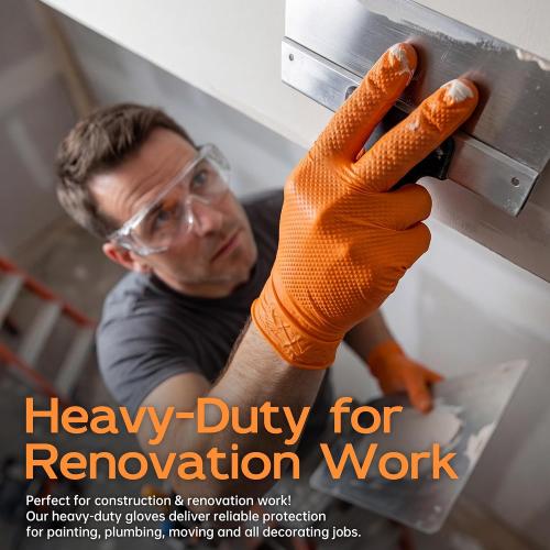 HEAVY DUTY 8 Mil Orange Nitrile Gloves, Diamond Textured Disposable Industrial Mechanic Rubber Gloves 1000PCs