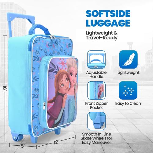 Fast Forward Frozen Girls Luggage 16 Soft Side Wheeled Pilot Case- Rolling Suitcase 16x12x5