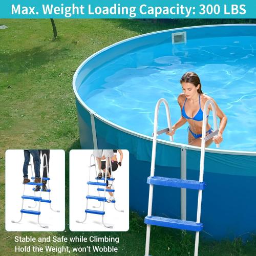 3-Step 42 Steel Frame Above Ground Swimming Pool Ladder, Heavy Duty Metal Frame Double-Side Pool Ladder with Non-Slip Plastic Steps for Easy Entry and Exit, 300LB Capaticy, for 42In High Wall Pool
