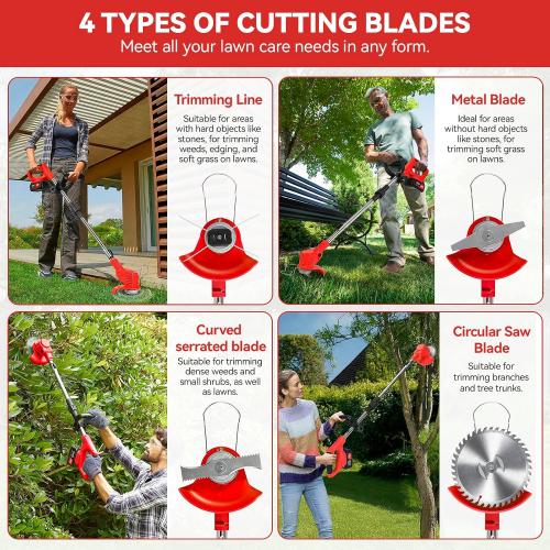 Electric Weed Wacker Cordless,24v Battery Powered Weed Eater，with Blade & 2 4.0 Ah Batteries & Charger, 3 in 1 Women Lightweight Grass Trimmer， Brush Cutters for Gardens, Yards, and Patios