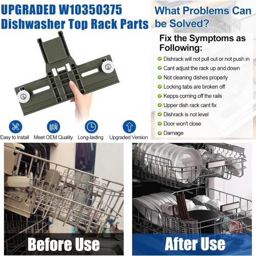 Upgraded W10350375 Dishwasher Top Rack Adjuster parts For Whirlpool WDT730PAHZ0 WDT750SAHZ0 Upper Rack Parts,WDTA50SAHZ0 WDT970SAHZ0 Dishwasher Top Rack Parts W10712395,For Kenmore Dishwasher Parts