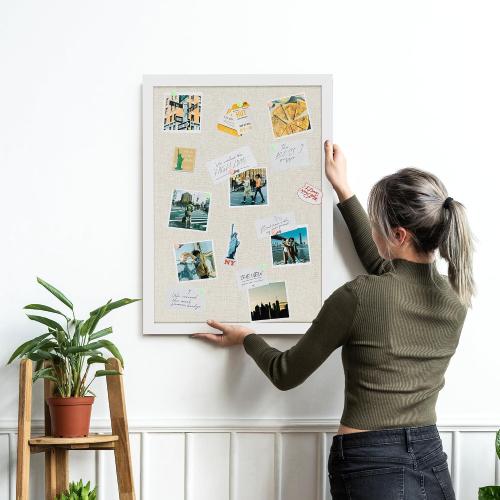 Board2by White Cork Board Bulletin Board with Linen, Wood Framed 30 x 20 Corkboard, Office Board for Wall Decor, Wall Mounted Pin Board Picture Board with 20 Pushpins for School, Home & Office