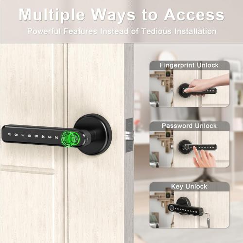 IRONZON Fingerprint Door Handle for Bedrooms - 191F 3-in-1 Fingerprint Door Lock with Keypad, Fingerprint Door Knob for Bedroom with Key, Keyless Entry Door Handle - Black