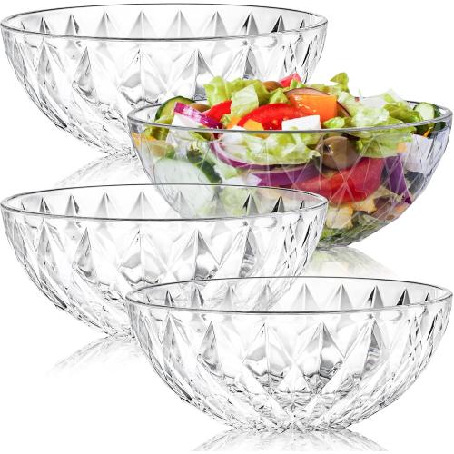 ZOOFOX 4 Pack Clear Plastic Serving Bowls, Large Unbreakable Salad Bowls for Fruit, Salad, Popcorn, Chips, Dips, Condiments, Party Snack and More, 9 inch