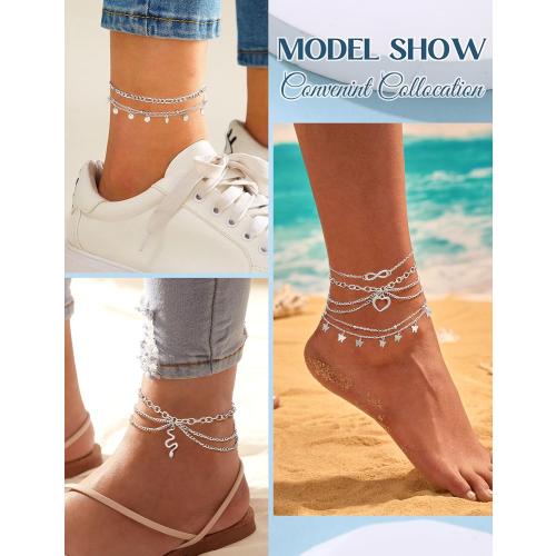 ORAZIO Toe Rings and Ankle Bracelets for Women Silver Rose Gold Plated Anklet Toe Rings Cute Layered Anklets Open Tail Rings Adjustable Beach Foot Jewelry for Summer