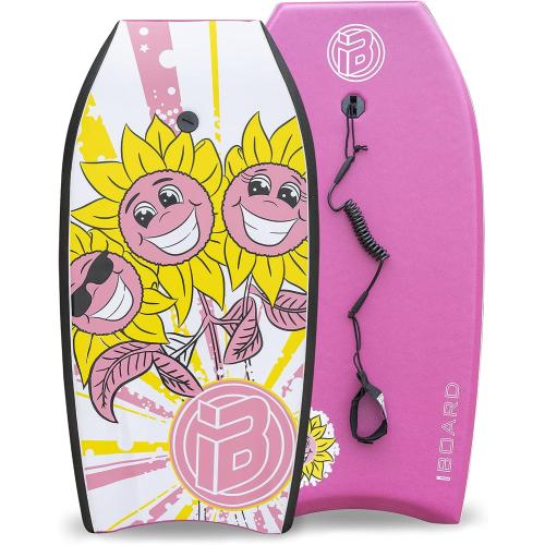 Bodyboard with Wrist Leash Lightweight Body Board for Adults with EPS Core 37 Inch Choose Color, PINK