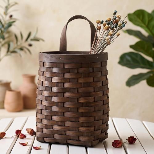 Alipis Hand-Woven Wicker Hanging Basket – 7.7 Tall Portable Wood Storage Basket for Wall, Flowers, Fruits, Vegetables, or Home Decor – Natural Rattan Organizer Box