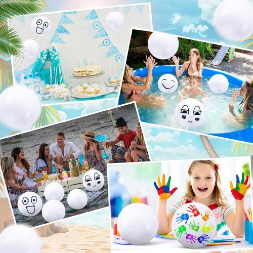 Large gaint Inflatable White Beach Ball Bulk Solid Swimming Pool Floating Blow up Ball DIY Paint Craft for Boys Girls Hawaii Luau Birthday Beach Summer Party(16 Inch,White)