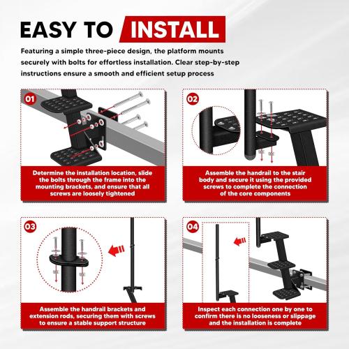 Heavy-Duty Boat Trailer Steps (3 Steps) with Handle Fits 3'' and 3.5'' Tall Trailer Tongues, Max 500lbs Capacity, Fit for Most Bass Boats, Pontoon Boats, Hunting Boats, Universal Fit
