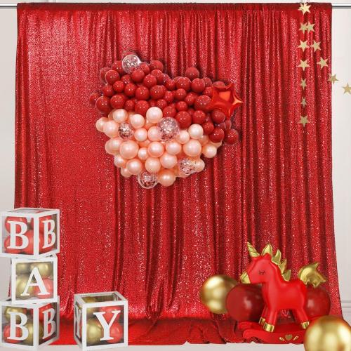 PartyDelight Dark Red Sequin Backdrop Sparkly Wedding Curtain Special Events Party 6FTx6FT