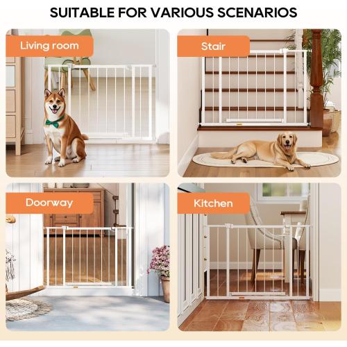 BestPet 30”Tall Dog Gate for Stairs & Doorways, Fits 28.5”-39.7” Wide Openings,Walk-Through Metal Pet Gate for Indoor Use,Adjustable Safety Gates for Pets,White