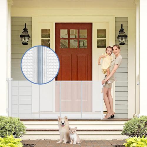 Reinforced Retractable Baby Gates with Support Rod 60 Wide Retractable Baby Gate for Stairs Retractable Dog Gate Outdoor Retractable Gate Outdoor Prevent Babies and Pets from Squeezing Under The Gate