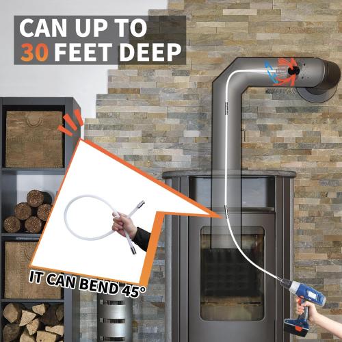 Sealegend 30 Feet Chimney Sweep Kit Chimney Brush, Chimney Cleaning Kit and Rotary Chimney Cleaning System, Fireplace Brush Tool with 9 Nylon Flexible Rods