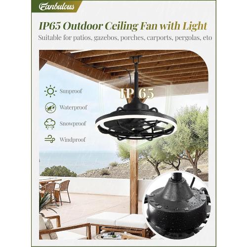 Fanbulous Outdoor Ceiling Fans with Light for Patios, 20 Weatherproof Plug in Ceiling Fan, Gazebo Fan Remote&APP Control, 3CCT Dimmable,Caged Ceiling Fan with Hanging Hook for Porch, Pergola,Canopy