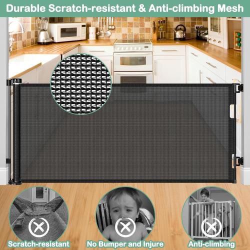 Retractable Baby Gates for Doorways 55 Inch Wide Retractable Dog Gates for The House Outdoor Dog Barriers for Home Indoor Pet Barrier Mesh Baby Gate for Fireplace Pet Safety Gate for Front Door