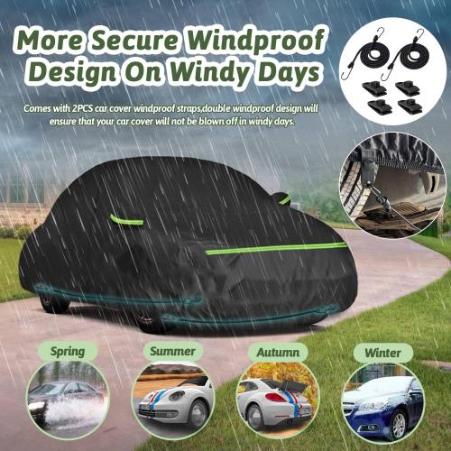 Car Covers for 1998-2025 Volkswagen New Beetle 2 Door, Waterproof All Weather Beetle Full Car Cover 210T Custom-fit Outdoor Windproof Cover with Door Zipper Up to 170”L(Black)