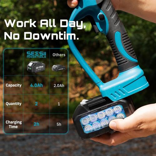 SEESII Pole Electric Pruning Shears: 1.8 Cutting Diameter 2-in-1 Cordless Power Pruner - Brushless Motor, Dual 4.0Ah Batteries, Extra SK5 Blade, 4 Modes Adjustable Branch Cutter for Garden Trimming