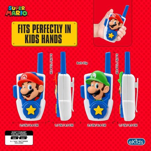 Super Mario Bros Walkie Talkies Kids Toys, Two Way Static Free 2 Way Radios for Indoor or Outdoor Games, Great for Kids