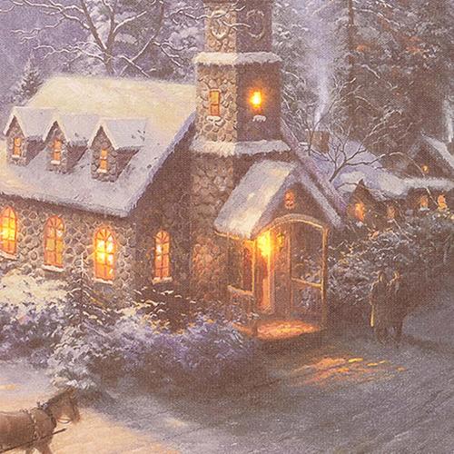 Thomas Kinkade Sunday Evening Sleigh Ride White 24 x 16 Canvas Holiday LED Sign