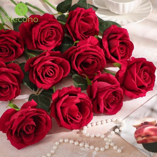 Alecono Red Roses 20Pcs - 4in Real Touch Artificial Roses, Velvet Soft Fake Flowers with Long Stems for Mother’s Day, Wedding Centerpieces, DIY Home Decor