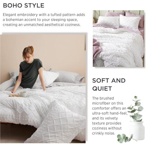 Comforter  - White Comforter, Boho Tufted Bedding Comforter