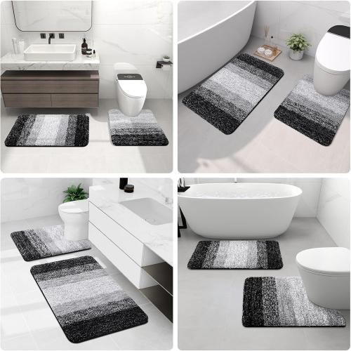 Arotive Microfiber Bathroom Rugs, Shaggy Soft and Absorbent Bath Rug, Non-Slip, Thick Plush Machine Washable Dry Bath Mats for Bathroom, Tub and Shower, 34x21, Black, Rectangular