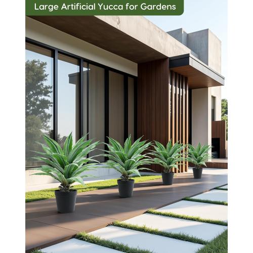 Velener Artificial Agave Plant in Black Pot with Real Stone Pebbles, Large Fake Agave Plants with Green Serrated Leaves, Faux Yucca for Indoor and Outdoor Decor-32 Inches Tall, 40 Leaves