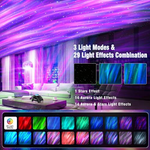Northern Lights Aurora Projector for Bedroom with Music Bluetooth Speaker and White Noise, Galaxy Projector, Starry Night Light Projectors for Kids Adults Gaming Room