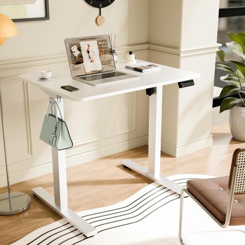 ERGOMAKER Electric Standing Desk, 31.5 x 23.6 Height Adjustable Sit Stand Desk with Splice Board for Home Office, Computer Desk Memory Preset (White Frame, White Desktop)