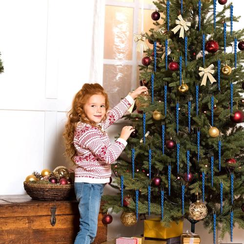 30 Pcs Christmas Plastic Icicle Twisted Plastic Icicle Ornaments Christmas Tree Hanging Decoration and Holiday Xmas Party Wedding Hanging(7.8 Inch,Blue)
