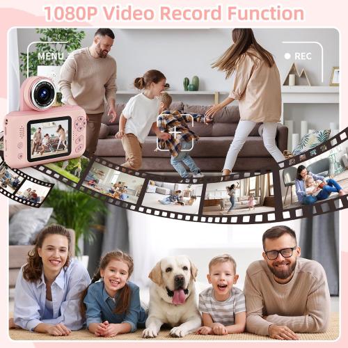 Upgrade Kids Selfie Camera,Chritmas Birthday Gift for 3-9 Years Old Girls,Portable Toy for 3 4 5 6 7 8 9 Year Children,Toddler 1080HD Digital Video Camcorder Camera with 32G SD Card Pink