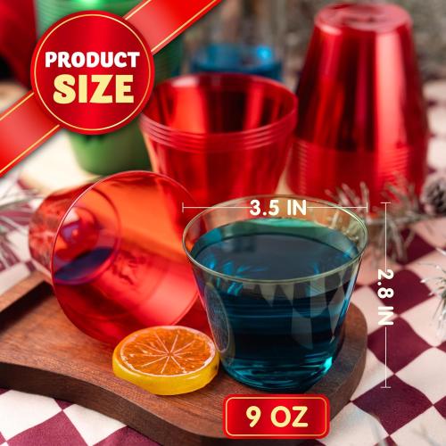 JOYIN 72 PCS Disposable Plastic Drinking Cups, 9 OZ Christmas Clear Plastic Party Cup, Xmas Wine Glasses for Party Supplies, Red Green Cups, Birthday, BBQ, Camping, Family Reunion