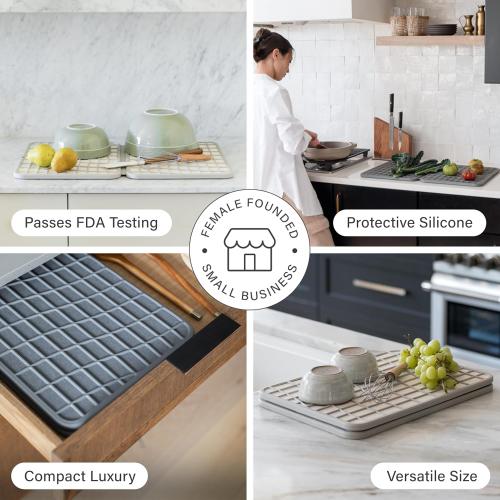 Dorai Home Dish Pad - Collapsable Stone Dish Drying Mat with Diatomaceous Earth for Quick Drying - Ultra Absorbent - Encased in Woven Silicone - Eco-Friendly, Foldable - Large 24.6 x 16.5, Sandstone