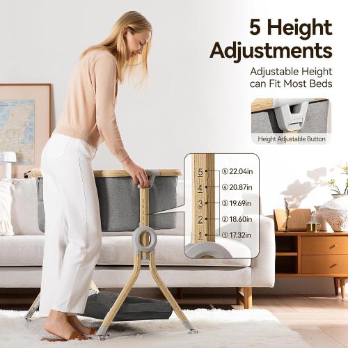 Larex Baby Bassinet Bedside Sleeper for Baby, Baby Crib Bed for Newborn Infant, Bedside Bassinet with Wheels, 5 Adjustable Height, Mosquito Net, Breathable Mattress and Mesh, Storage Basket and Bag