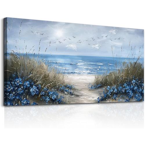 KELIYUAN Wall Art For Living Room Canvas Wall Decor For Bedroom Office Decorations Blue Ocean Wall Painting Sea Wave Pictures Artwork Modern Beach Posters Aesthetic Ready To Hang Home Decor 20x40